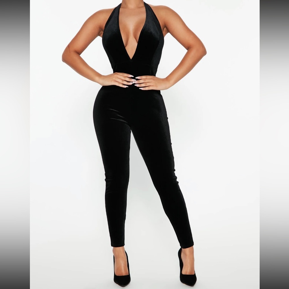 Karol Velvet Halter Jumpsuit - black